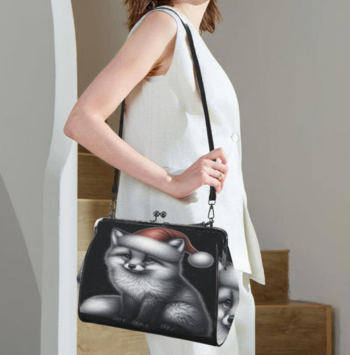 Gothic Christmas Fox Santa Hat Hand Shoulder Cross Body Bag Satchel 9 x 13 Gift Kisslock