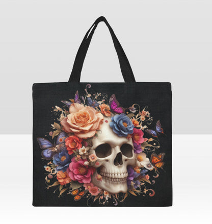 Flowers Butterflies Gothic  Sugar Skull Large Halloween Tote Bag 18"x15" TerrificTrend