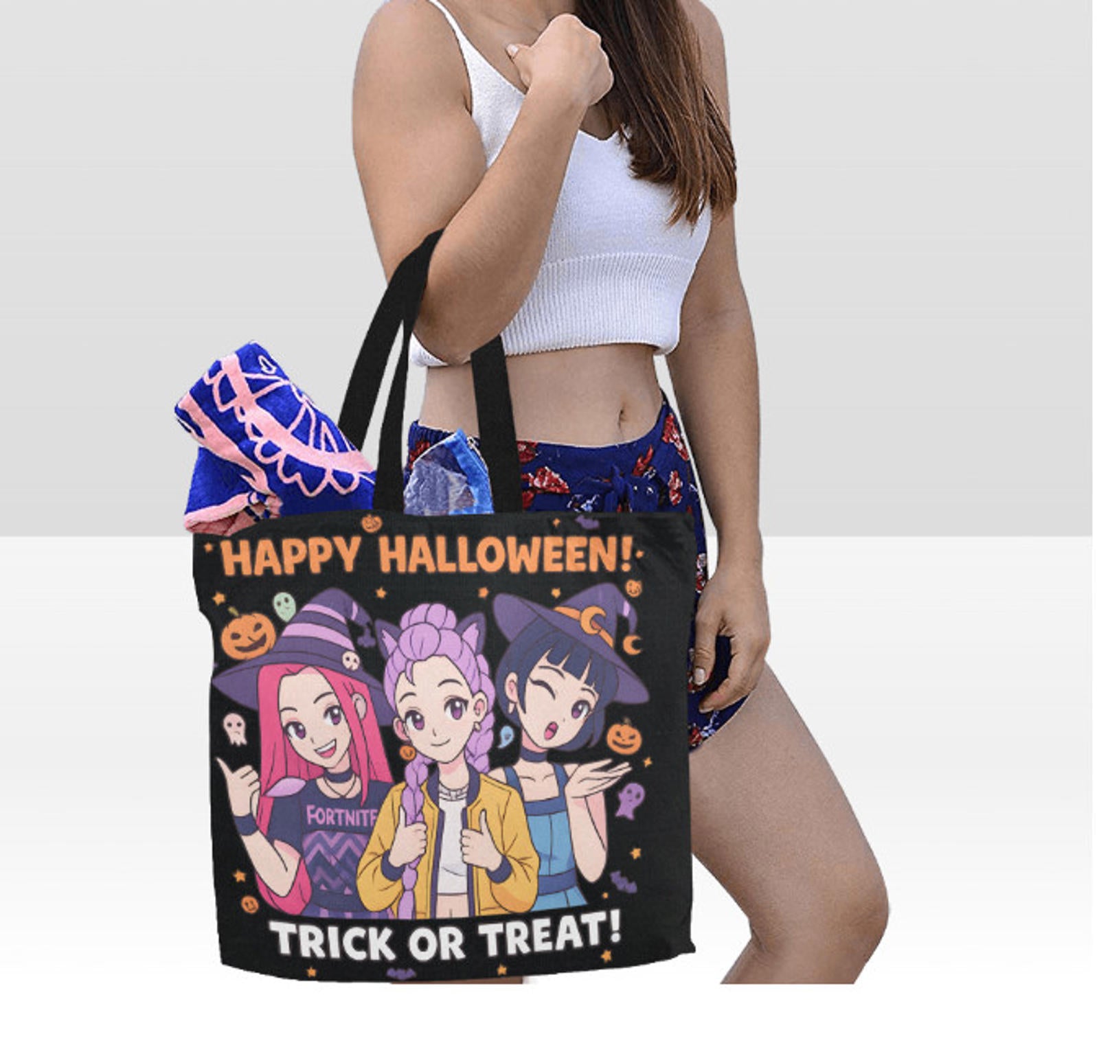 KPop Demon Hunters Huntrix Saja Girls Anime Large Halloween Tote Bag 18"x15" TerrificTrend