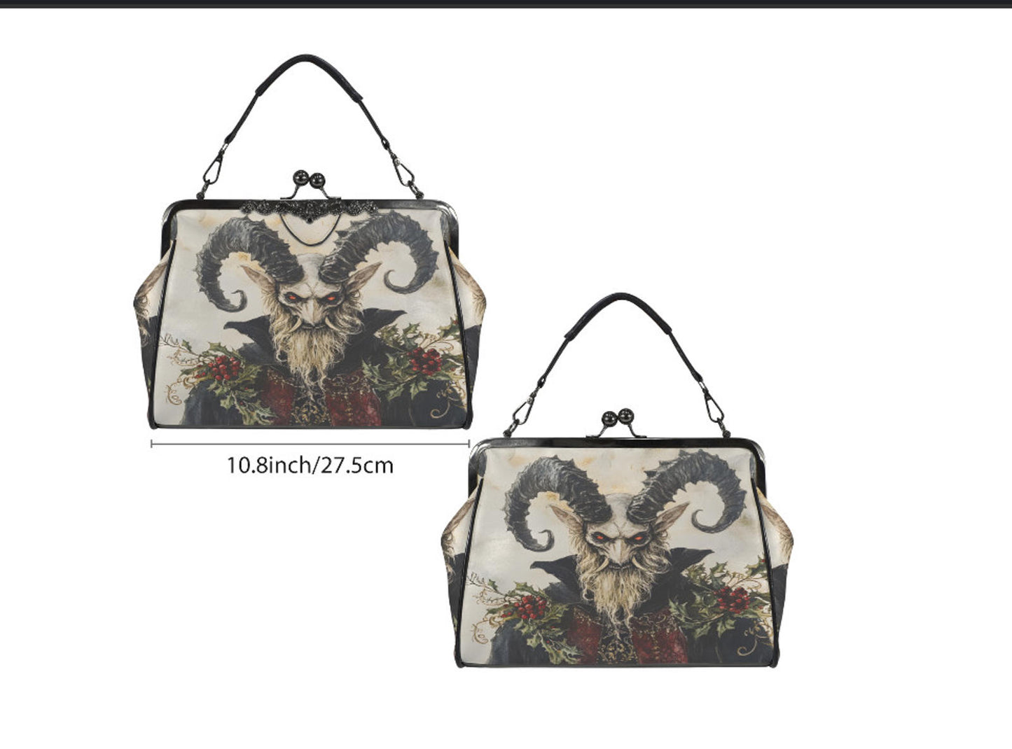 Horror Christmas Krampus Claus Cute Shoulder Cross Body Bag Satchel Holiday Gift Kisslock