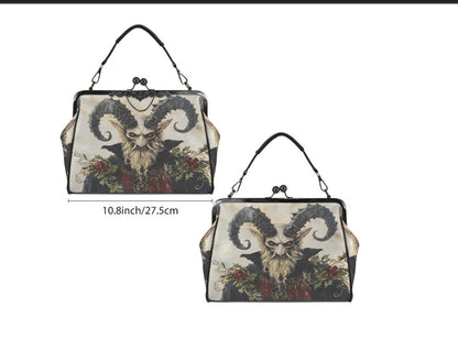 Horror Christmas Krampus Claus Cute Shoulder Cross Body Bag Satchel Holiday Gift Kisslock