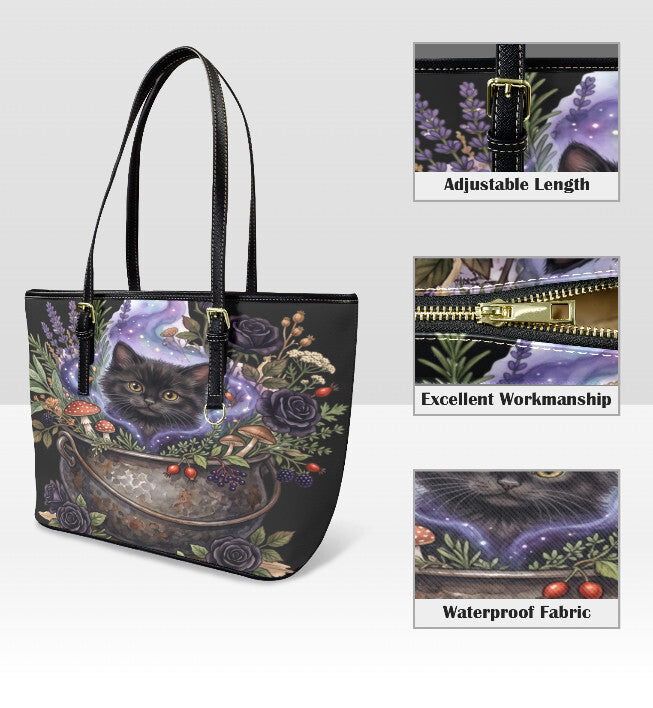 Custom Tote Hand Shoulder Bag 12 X 15 Fall Halloween Gothic Black Cat Cauldron Terrifictrend