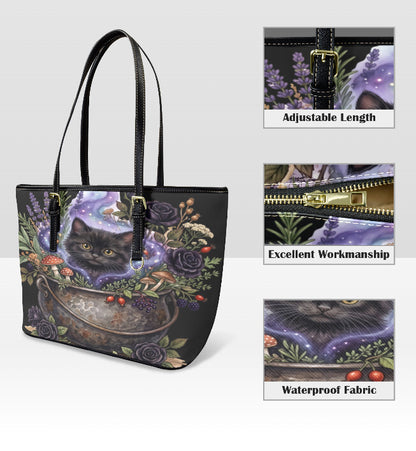 Custom Tote Hand Shoulder Bag 12 X 15 Fall Halloween Gothic Black Cat Cauldron Terrifictrend