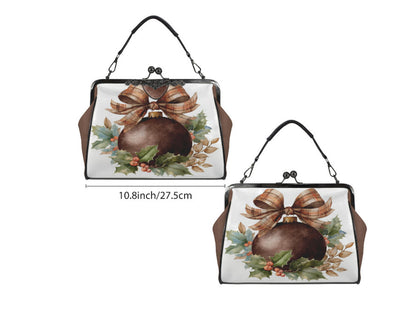 Victorian Brown Christmas Ornament Holiday  Shoulder Cross Body Hand Bag Satchel Kisslock