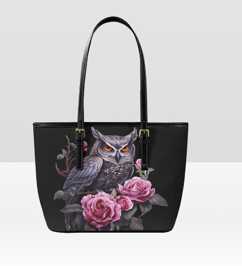 Custom Tote Hand Shoulder Bag 12 X 15 Gothic Pink Purple Black Owl Roses Terrifictrend