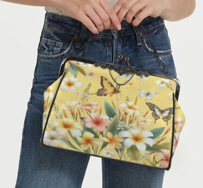 Yellow Floral Butterfly Art Spring Mother's Day Shoulder Cross Body Bag Satchel Kisslock