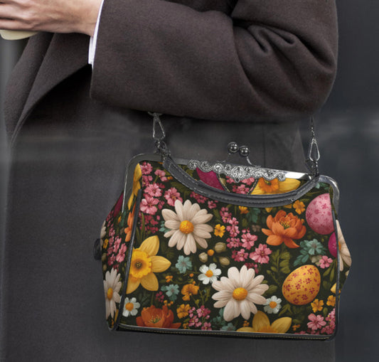 Elegant Floral Easter Egg Spring Art Design  Shoulder Cross Body Bag Satchel Kisslock