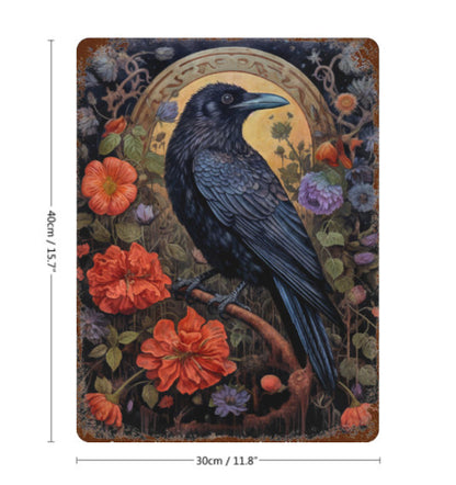 Rustic Gothic Botanical Animals RAVEN Bird Metal Sign Victorian Wall Decor 8x12 Unbranded