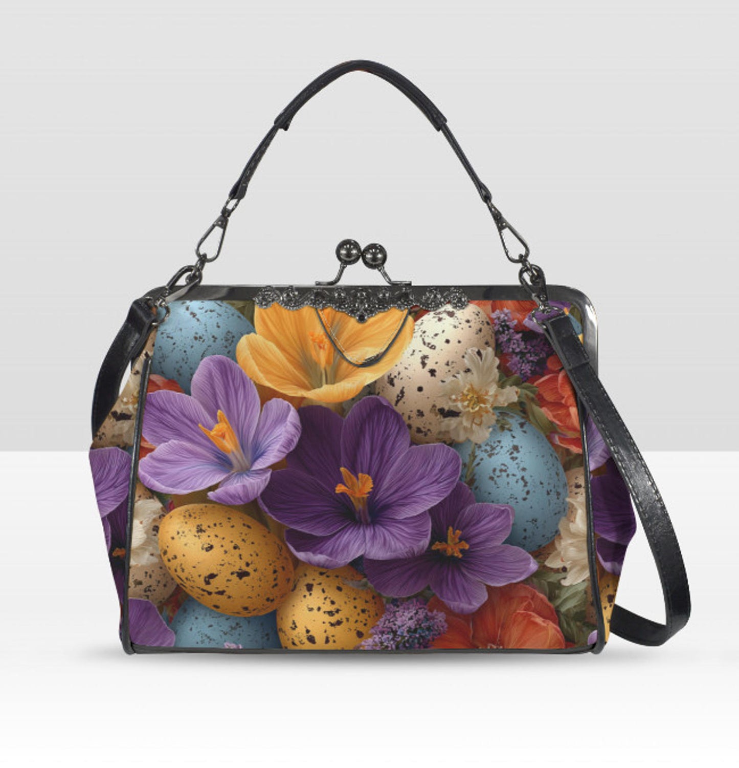 Elegant Floral Easter Egg Spring Art Design  Shoulder Cross Body Bag Satchel Kisslock