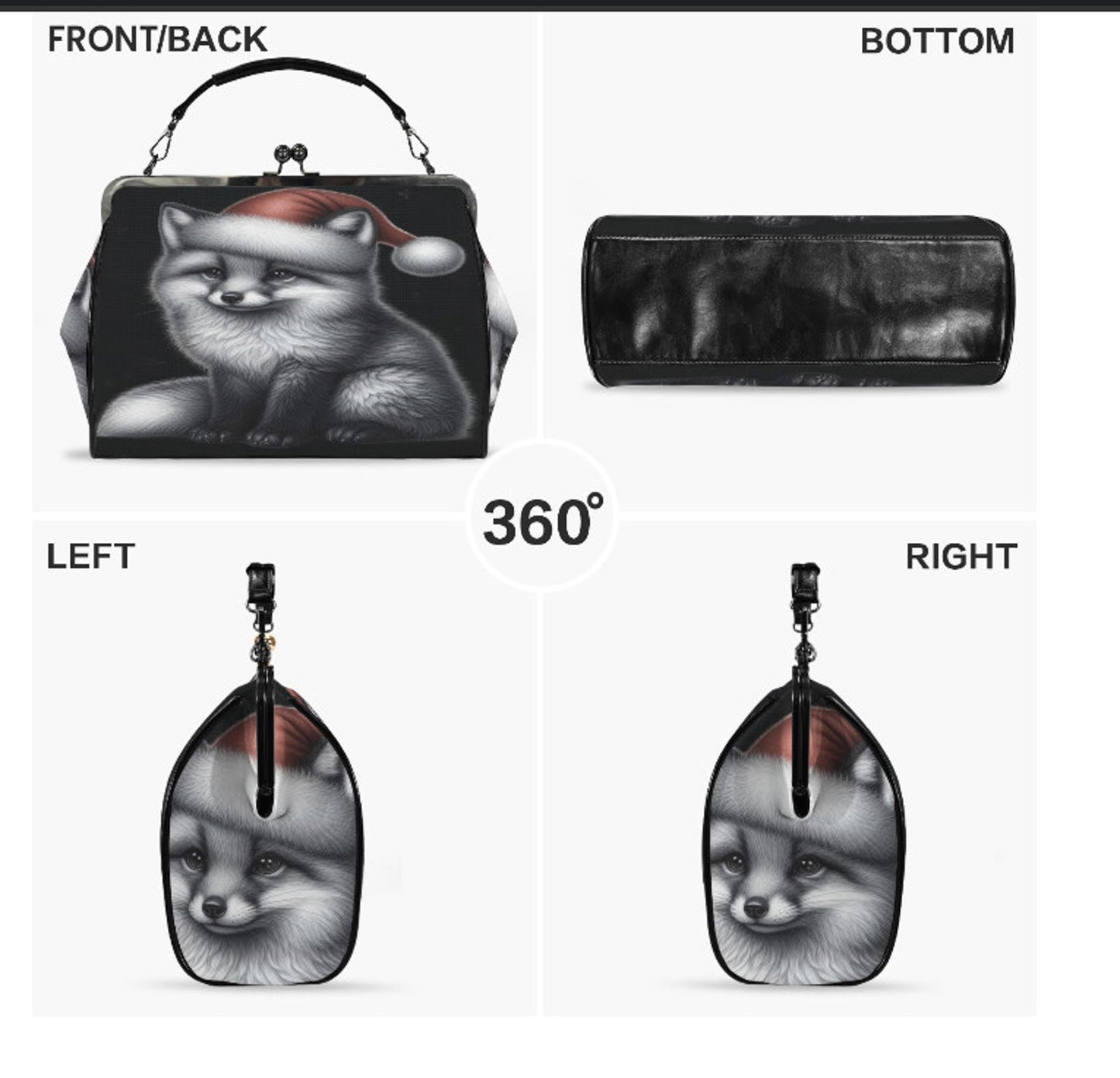 Gothic Christmas Fox Santa Hat Hand Shoulder Cross Body Bag Satchel 9 x 13 Gift Kisslock