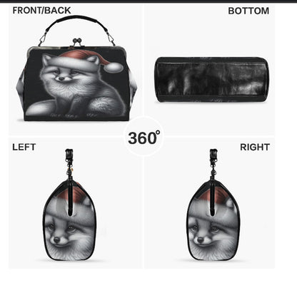 Gothic Christmas Fox Santa Hat Hand Shoulder Cross Body Bag Satchel 9 x 13 Gift Kisslock