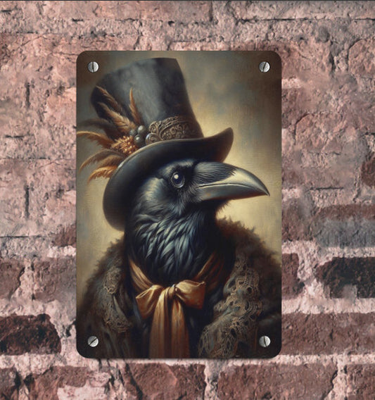 Gothic Victorian  Anthropomorphism Raven Crow  Bird Metal Sign  Wall Decor Sign Handcrafted