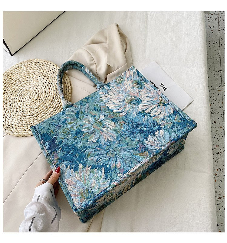 Large capacity womens shopping bag in floral design, perfect for stylish everyday shoulder tote use.