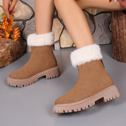Square-heeled Snow Boots Winter Plus Velvet Platform Plush Shoes Fashion Warm Non-slip Mid-calf Boot For Women Cj