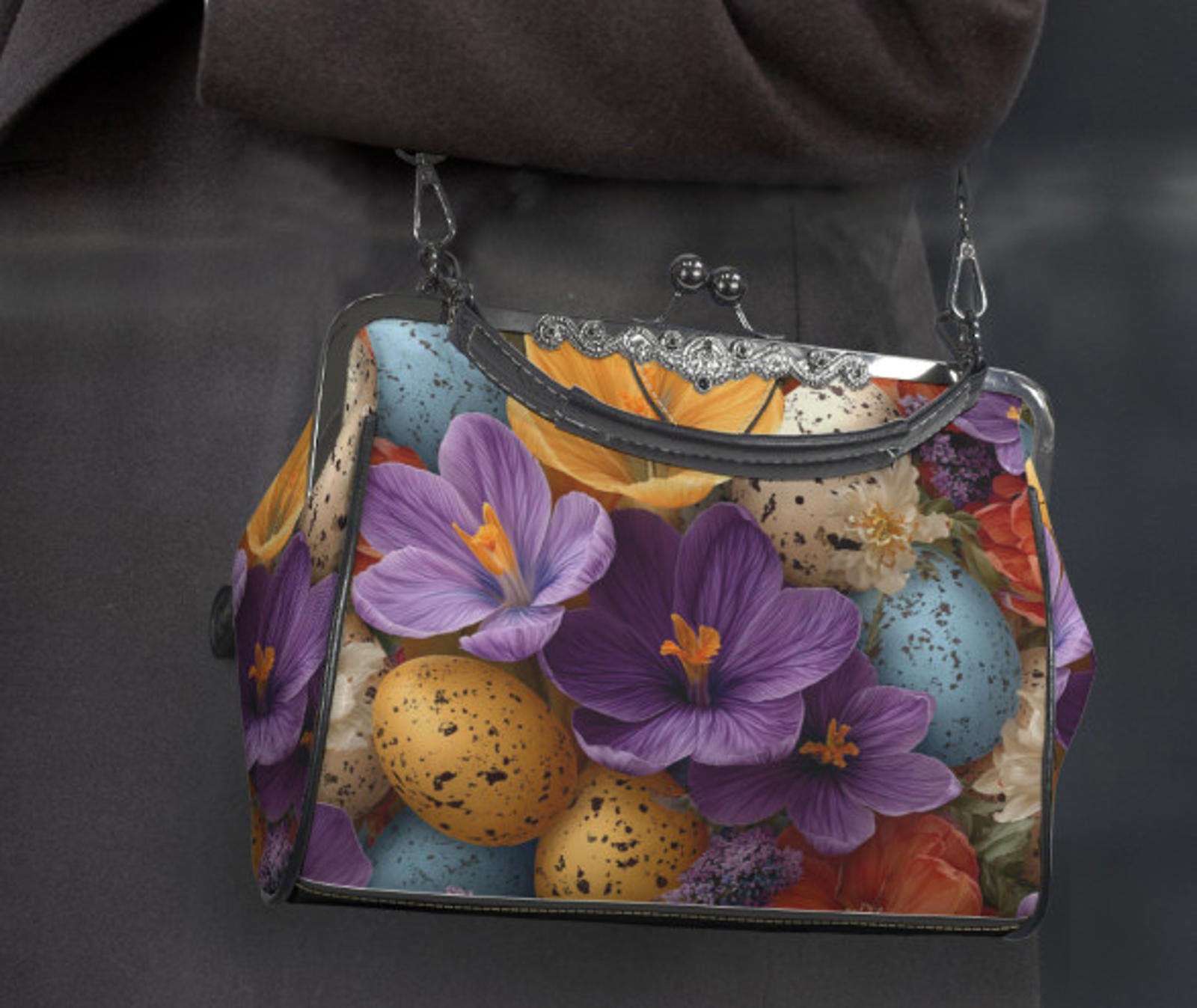 Elegant Floral Easter Egg Spring Art Design  Shoulder Cross Body Bag Satchel Kisslock