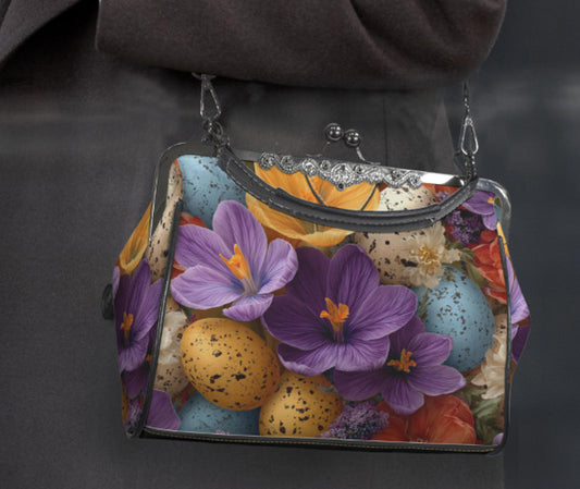 Elegant Floral Easter Egg Spring Art Design  Shoulder Cross Body Bag Satchel Kisslock