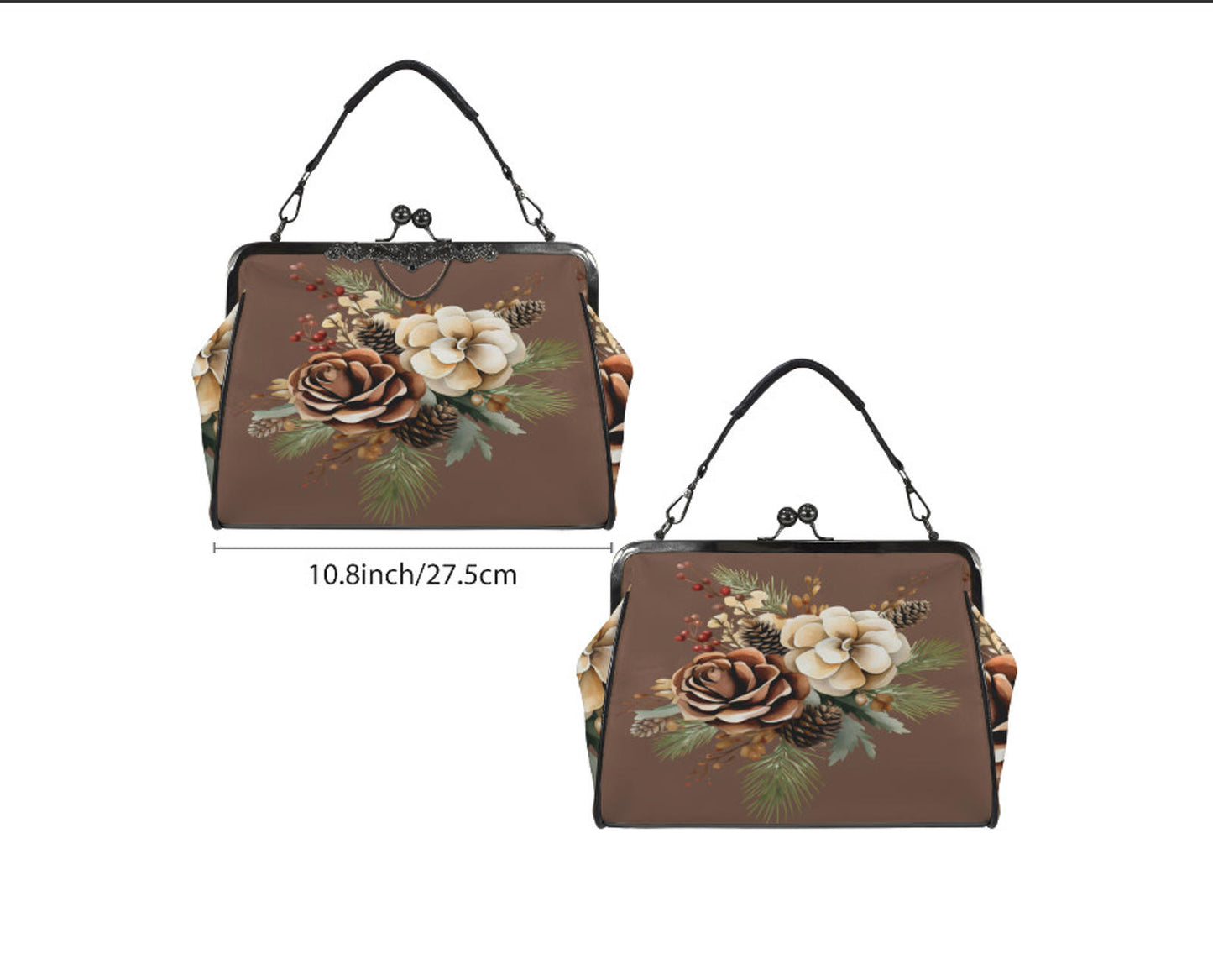 Winter Bown Beige Holiday Flowers Shoulder Cross Body Bag Satchel Christmas Gift Kisslock