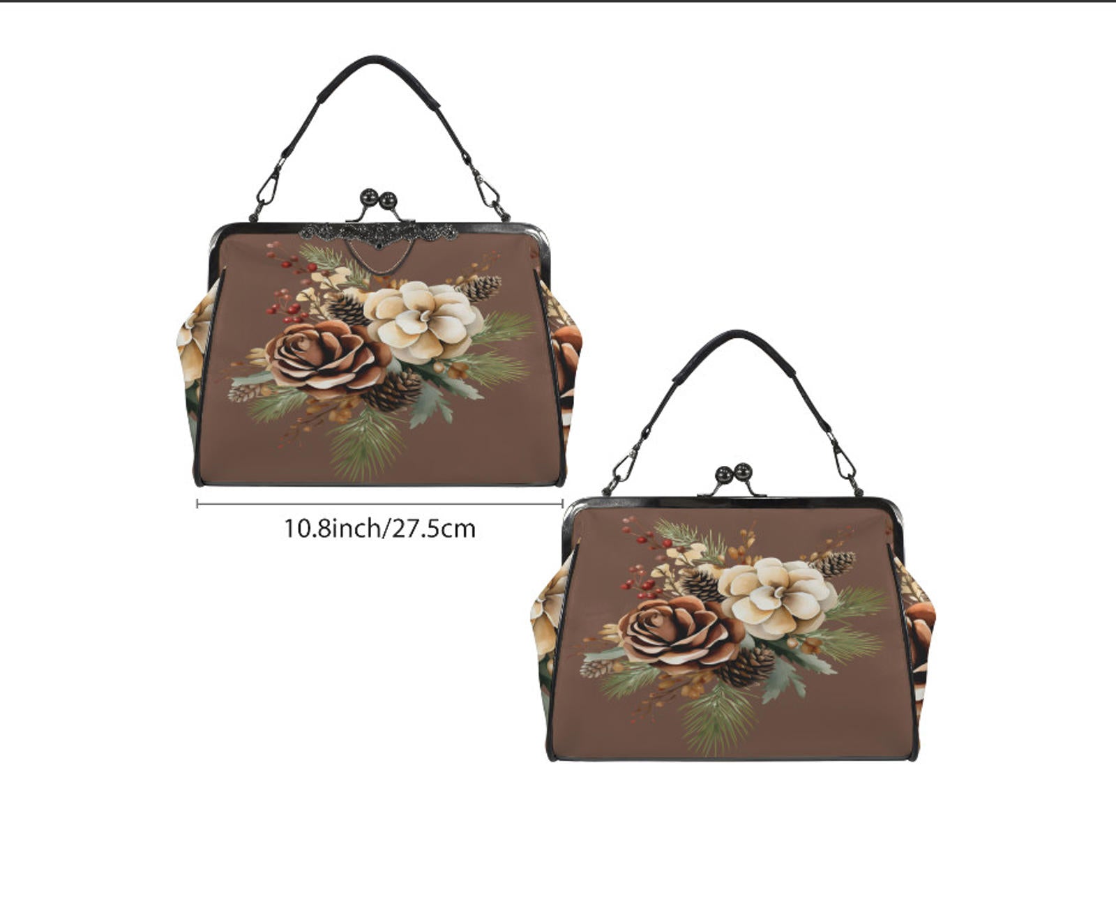 Winter Bown Beige Holiday Flowers Shoulder Cross Body Bag Satchel Christmas Gift Kisslock