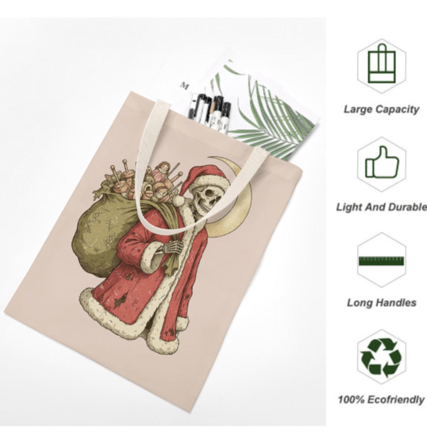 Christmas Skeleton Sack of Bones Santa Shoulder Tote Bag 18"x15" Large  Gift TerrificTrend