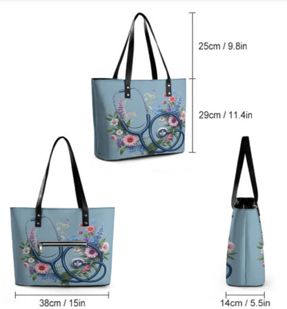 Custom Tote Hand Shoulder Bag 12 X 15 Blue Floral Nurse Doctor Holiday Gift  NEW Terrifictrend