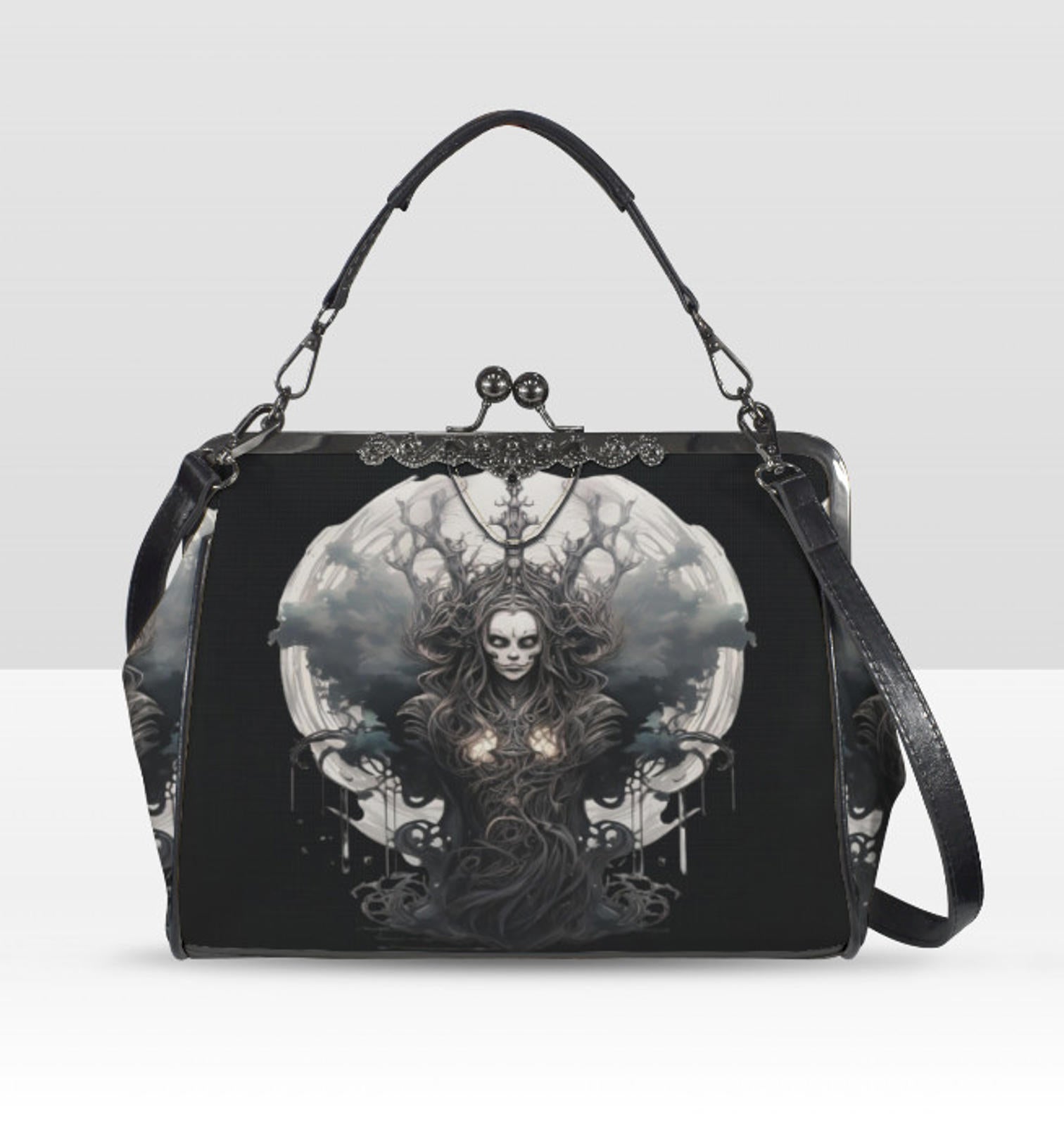 Dark Victorian Gothic Earth Goddess Moon Tree Shoulder Cross Body Bag Satchel Kisslock
