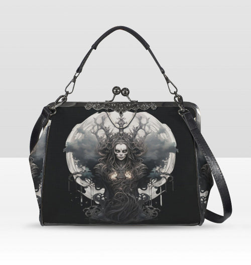 Dark Victorian Gothic Earth Goddess Moon Tree Shoulder Cross Body Bag Satchel Kisslock