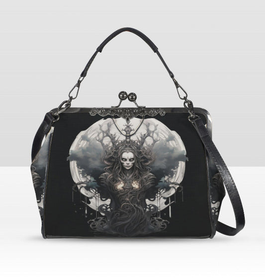 Dark Victorian Gothic Earth Goddess Moon Tree Shoulder Cross Body Bag Satchel Kisslock
