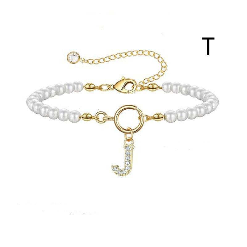 2024 New Fashion Toggle Clasp Initial Bracelet Women A-Z Letter Pendant 6mm Pearl Bracelet For Women Jewelry Gift