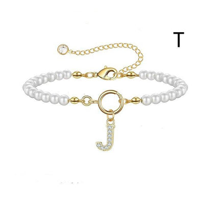 2024 New Fashion Toggle Clasp Initial Bracelet Women A-Z Letter Pendant 6mm Pearl Bracelet For Women Jewelry Gift
