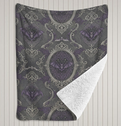 Sherpa Fleece Blanket 40" x 50" Home Decor Throw Victorian Gothic Purple Bats Terrific Trend