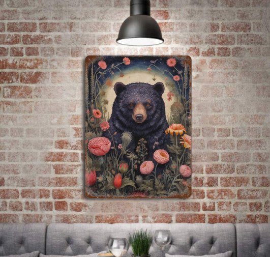 Rustic Gothic Botanical Animals BEAR Metal Sign Victorian Wall Decor 8 x 12 new Unbranded