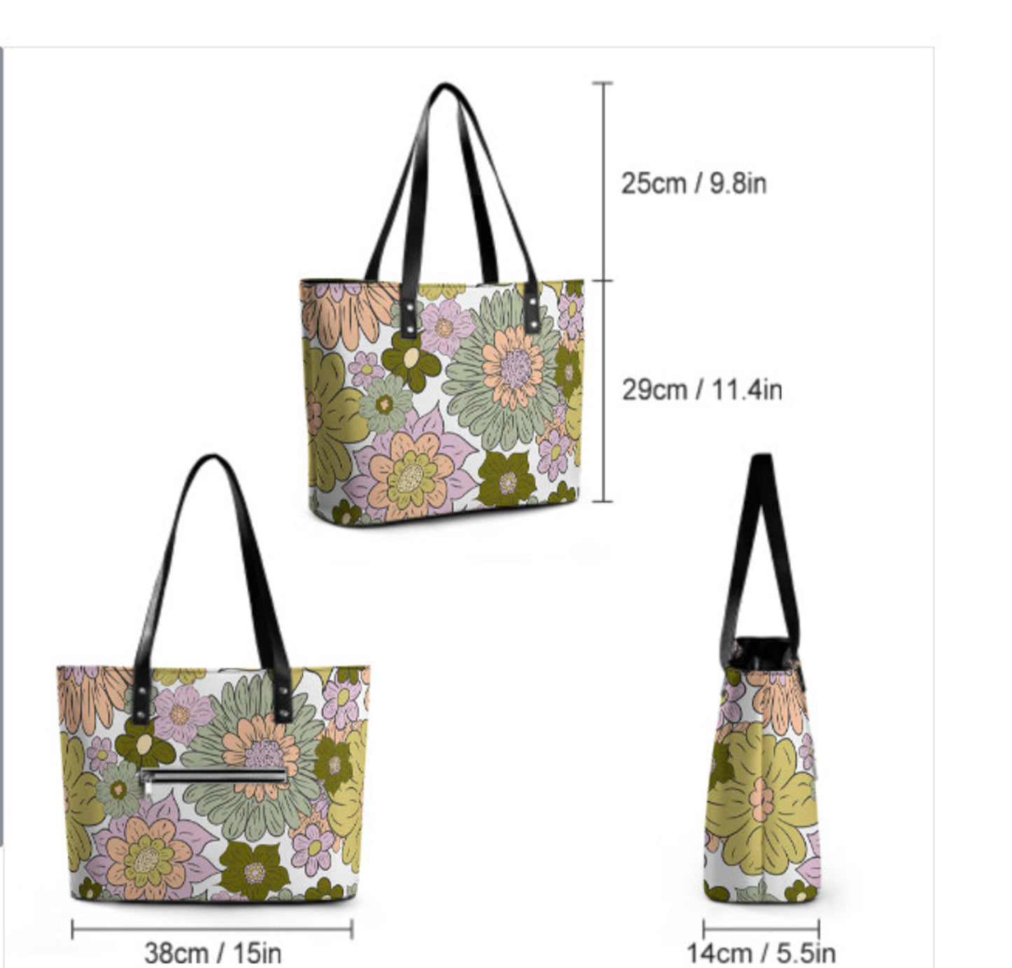 Custom Tote Hand Shoulder Bag 12 X 15 Spring Bohemian Green Multi Floral NEW Terrifictrend