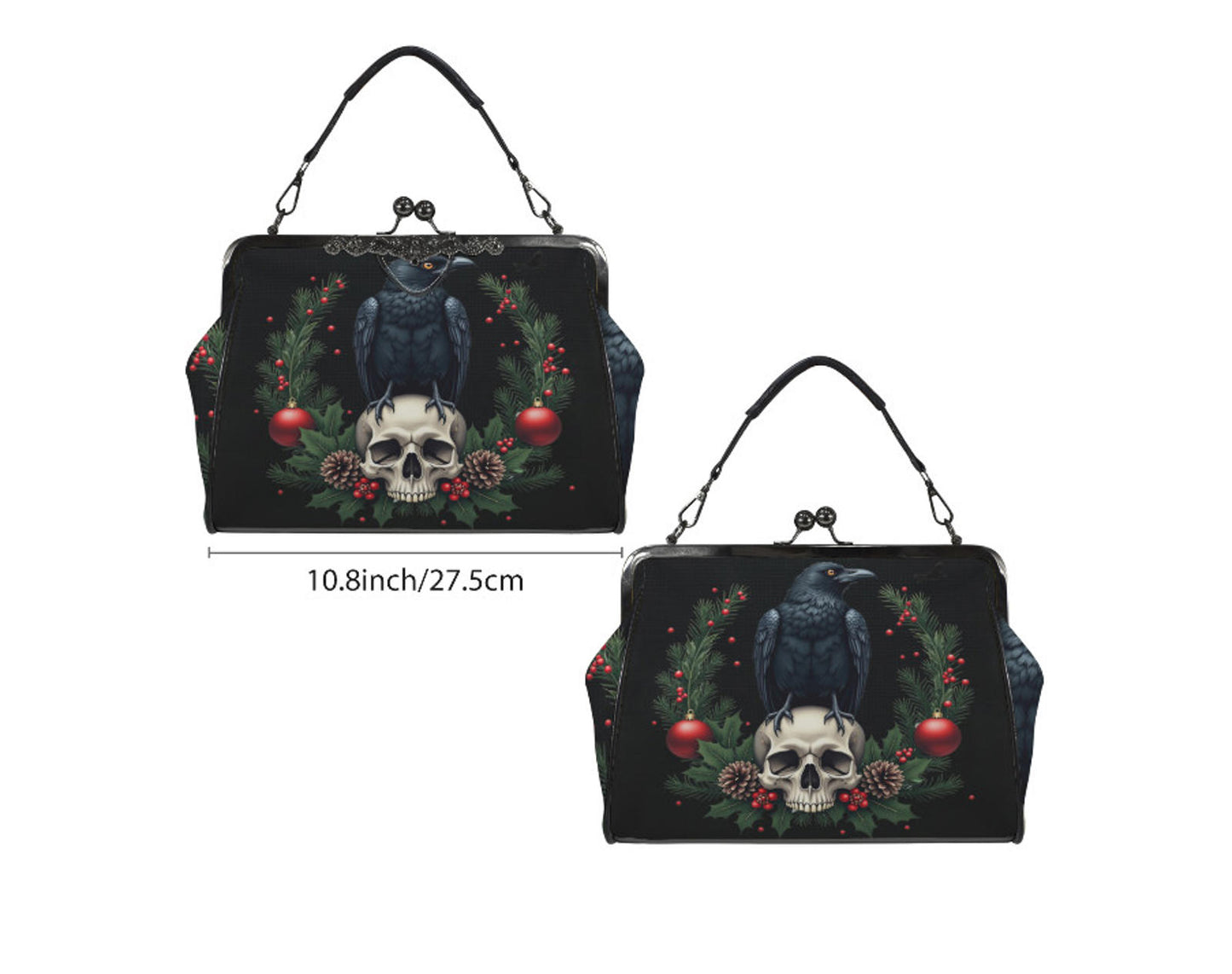 Victorian Gothic Crow Bird Skull Christmas  Shoulder Cross Body Hand Bag Satchel Kisslock