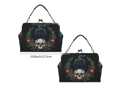 Victorian Gothic Crow Bird Skull Christmas  Shoulder Cross Body Hand Bag Satchel Kisslock