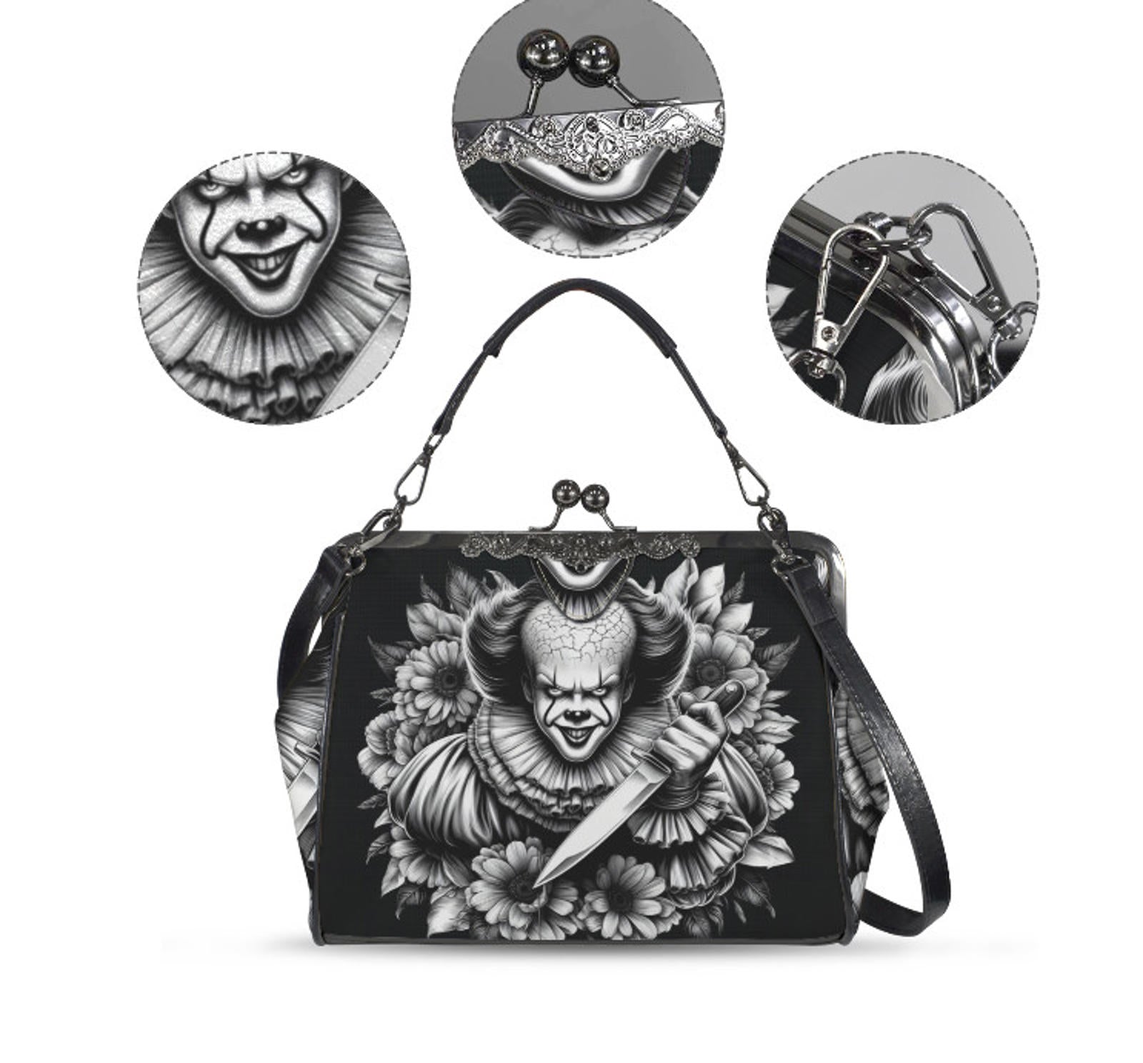 Stephen King IT Clown Halloween Floral Shoulder Cross Body Bag Satchel NEW Kisslock