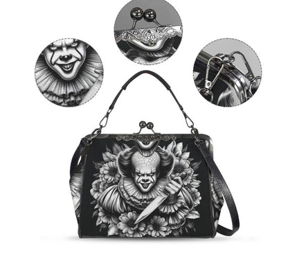 Stephen King IT Clown Halloween Floral Shoulder Cross Body Bag Satchel NEW Kisslock