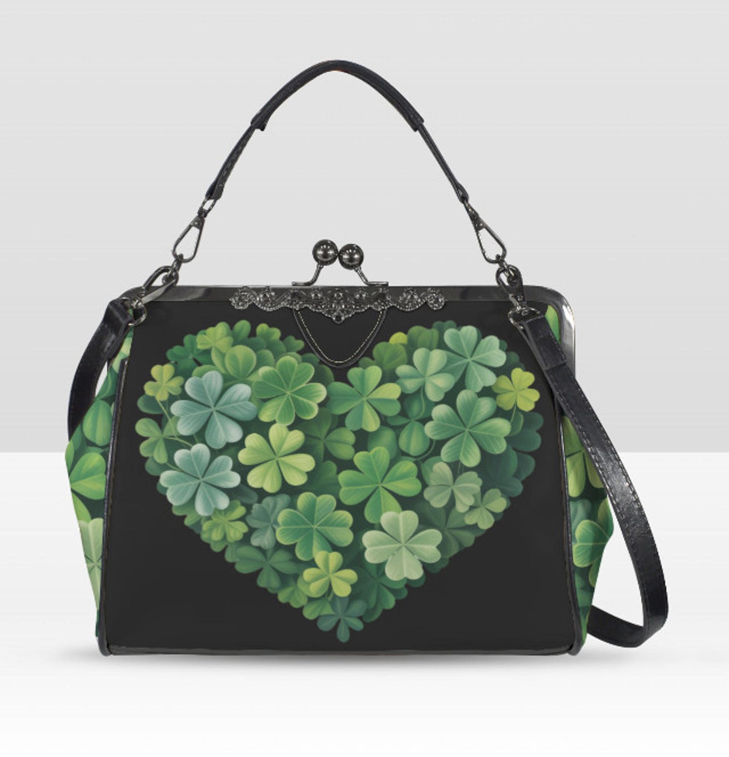 St Patricks Day Green Clover Heart Shamrock  Shoulder Cross Body Bag Satchel Kisslock