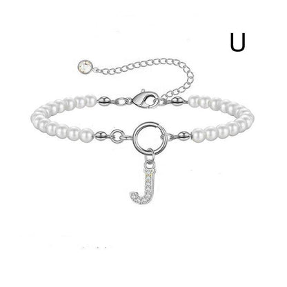 2024 New Fashion Toggle Clasp Initial Bracelet Women A-Z Letter Pendant 6mm Pearl Bracelet For Women Jewelry Gift