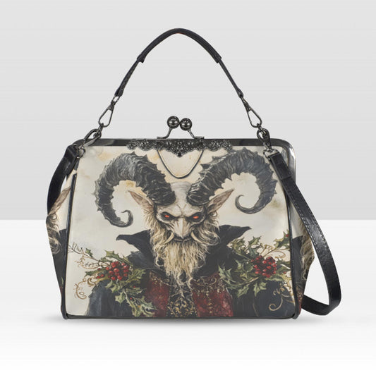 Horror Christmas Krampus Claus Cute Shoulder Cross Body Bag Satchel Holiday Gift Kisslock