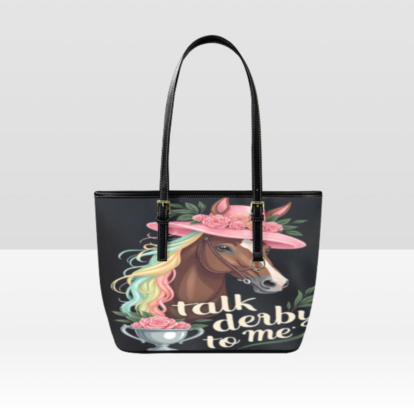 Tote Hand Shoulder Bag 12 X 15 Kentucky Derby Horse Hat Roses Talk Derby to Me Terrifictrend