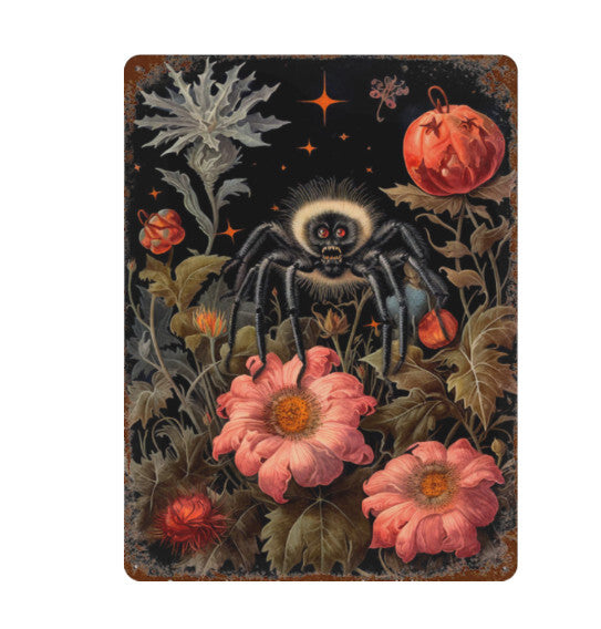 Rustic Gothic Botanical Animals SPIDER Metal Sign Halloween Wall Decor 8x12 Unbranded