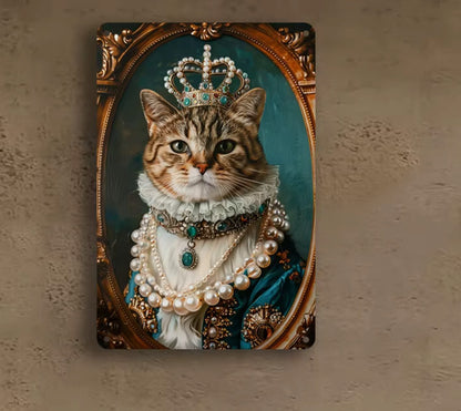 Victorian Wall Decor Crown Queen Regal Cat Spring Anthropomorphism Tin Sign 8x12 Handcrafted