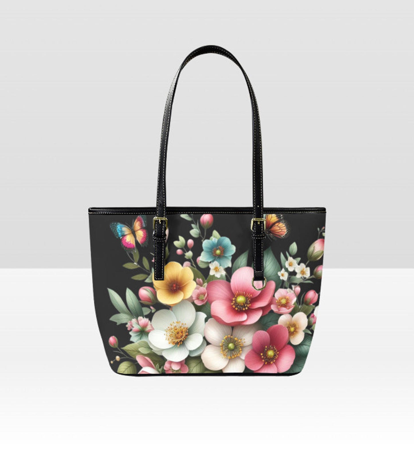 Custom Tote Hand Shoulder Bag 12 X 15 Spring Pink Blue Peach Flowers Gift Idea Terrifictrend