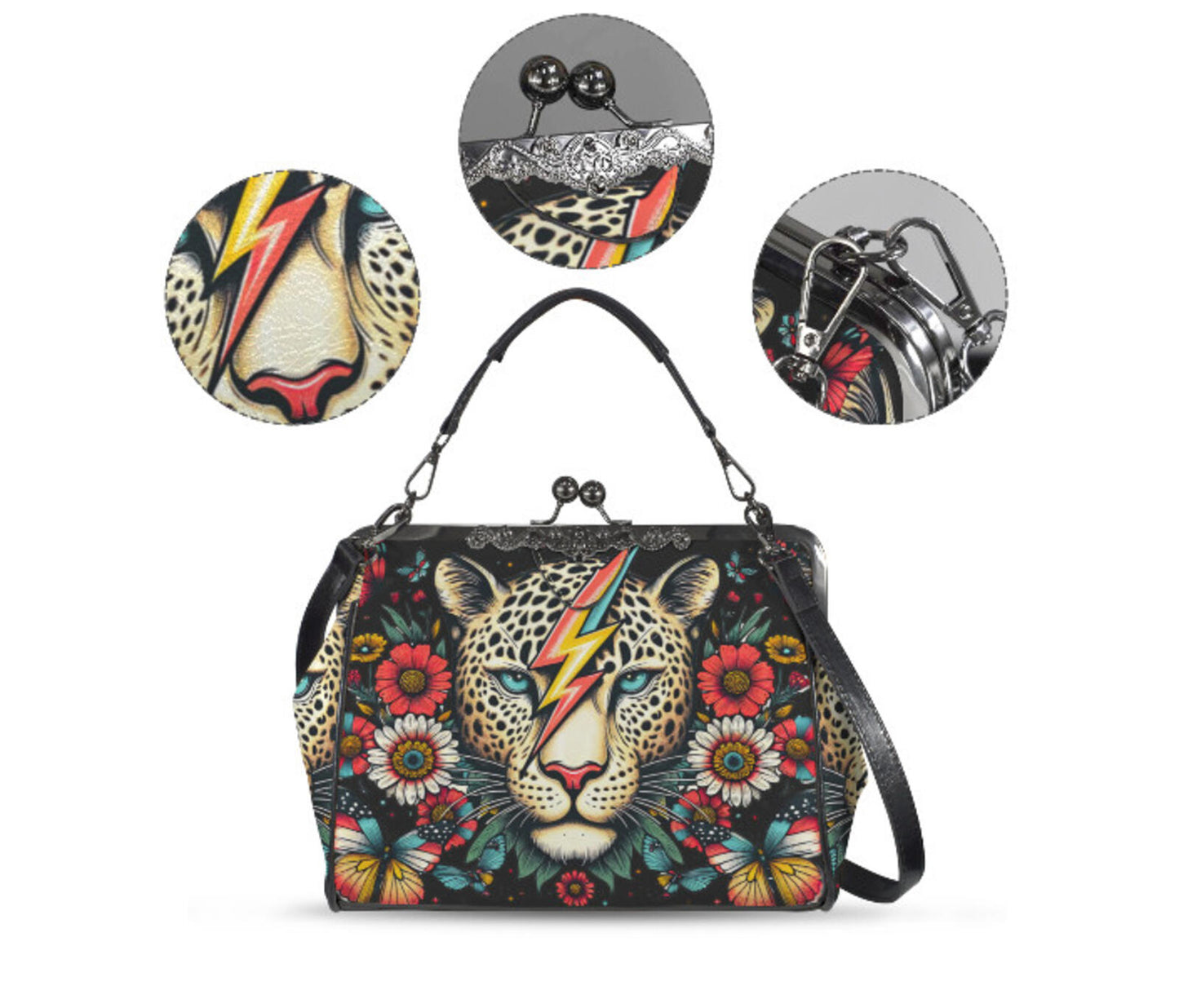 Gothic Leopard Daisy Butterfly Mother's Day  Shoulder Cross Body Bag Satchel Kisslock