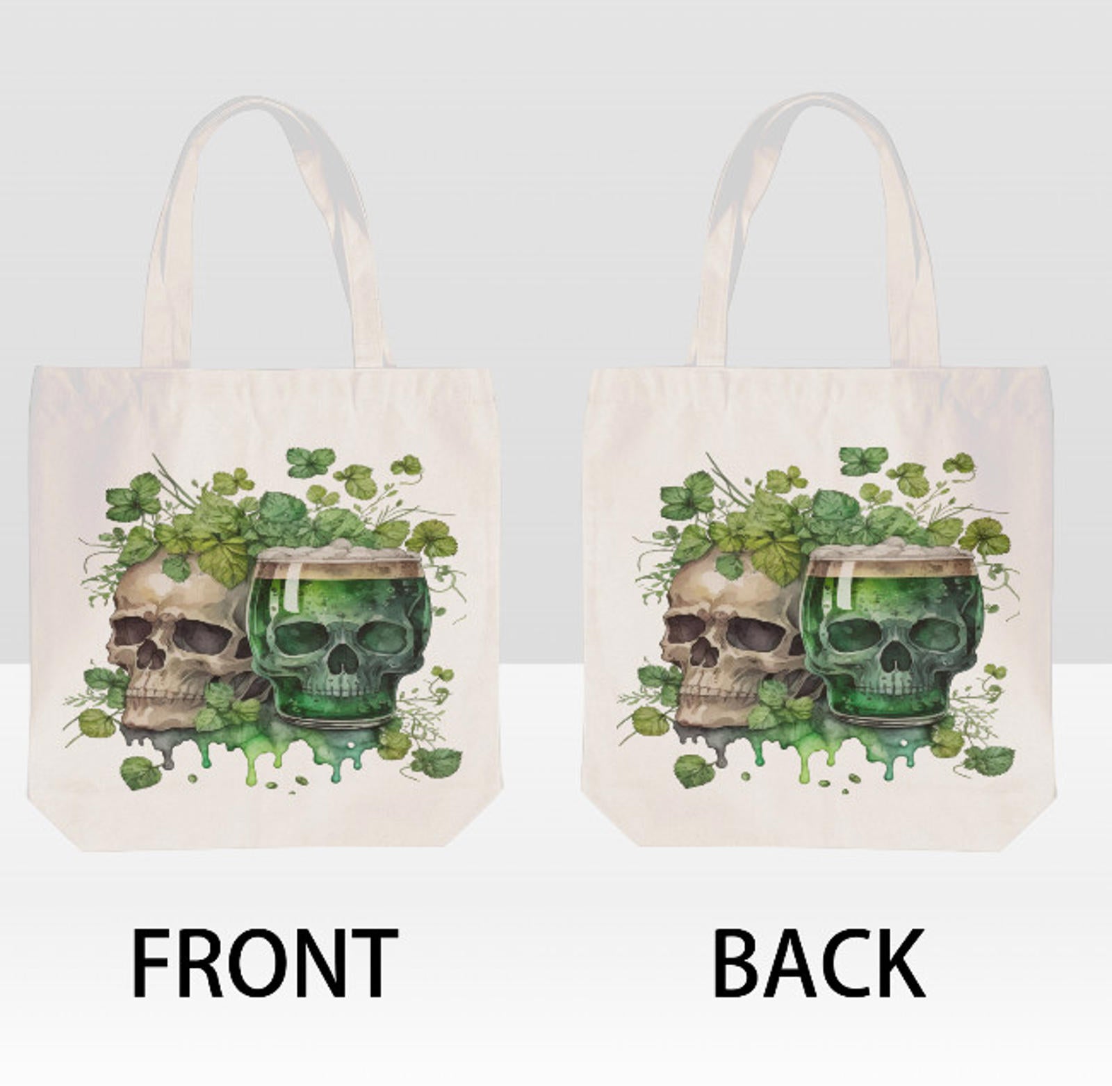 St. Patrick's Day Irish Skull Beer Luck  Print Shoulder Tote Bag 15" X 15" TerrificTrend