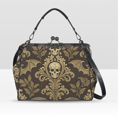 Gothic Baroque Skull Bat Halloween Shoulder Cross Body Bag Satchel Holiday Kisslock