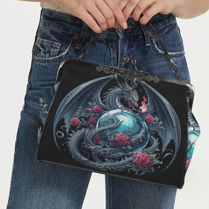 Dark Victorian Gothic Fire Dragon Roses Earth Shoulder Cross Body Bag Satchel Kisslock
