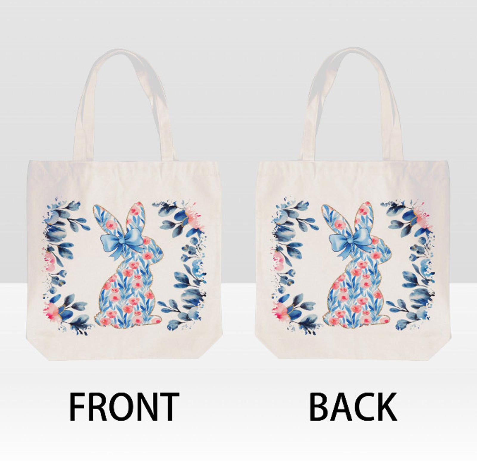 Easter Bunny Rabbit Pink Blue Spring Flowers Canvas Shoulder Tote Bag 15" X 15" TerrificTrend