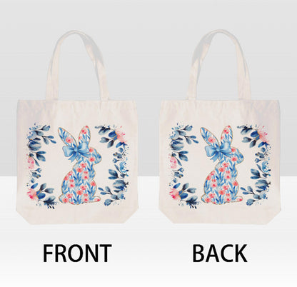 Easter Bunny Rabbit Pink Blue Spring Flowers Canvas Shoulder Tote Bag 15" X 15" TerrificTrend