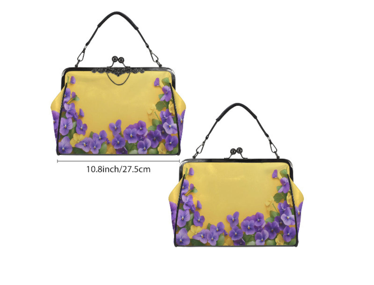 Yellow Floral Purple Flowers Spring Mother's Day Shoulder Cross Body Bag Satchel Kisslock
